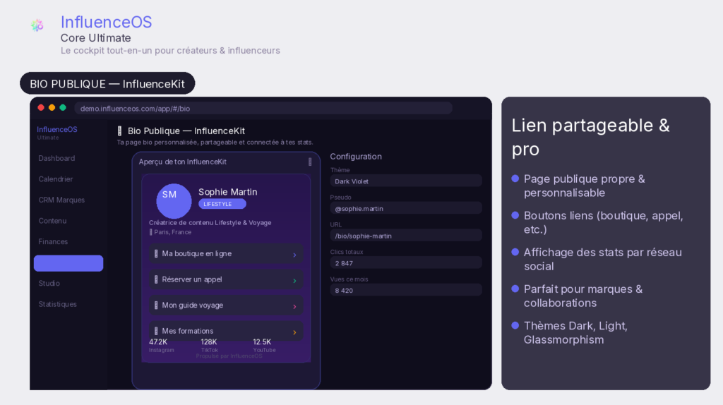 Capture InfluenceOS Calendrier